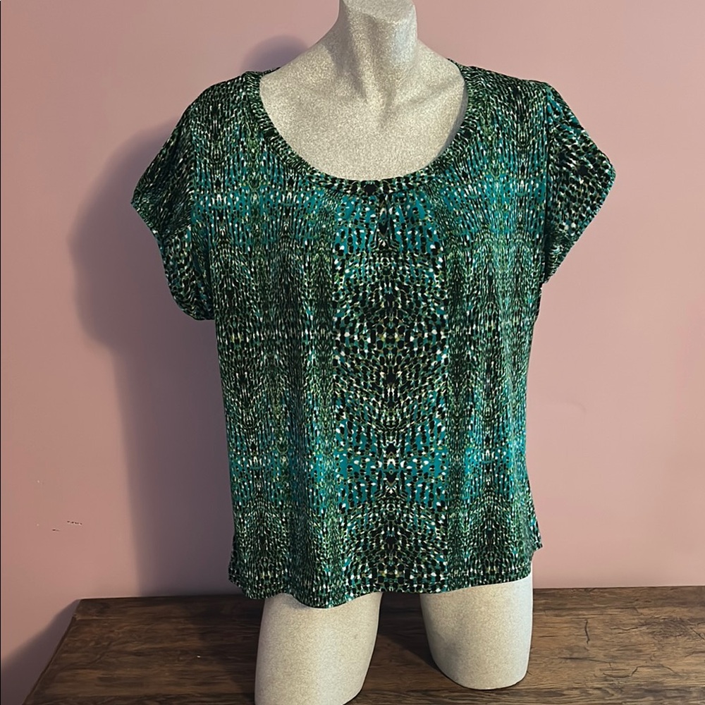 Worthington Blue Short Sleeve Boxy Blouse